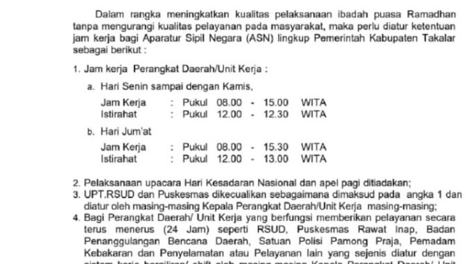 Optimalkan Ibadah dan Layanan, Bupati Takalar Tetapkan Jam Kerja ASN Selama Ramadhan 1447 H