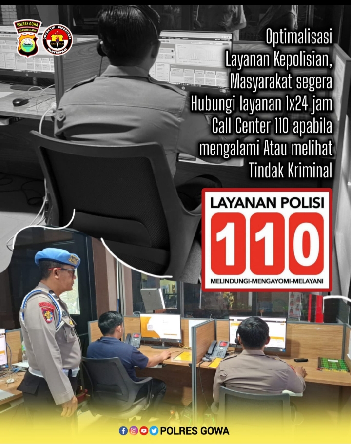 Polres Gowa Optimalkan Layanan Kepolisian, Masyarakat Diimbau Hubungi Call Center 110 Saat Melihat Tindak Kriminal