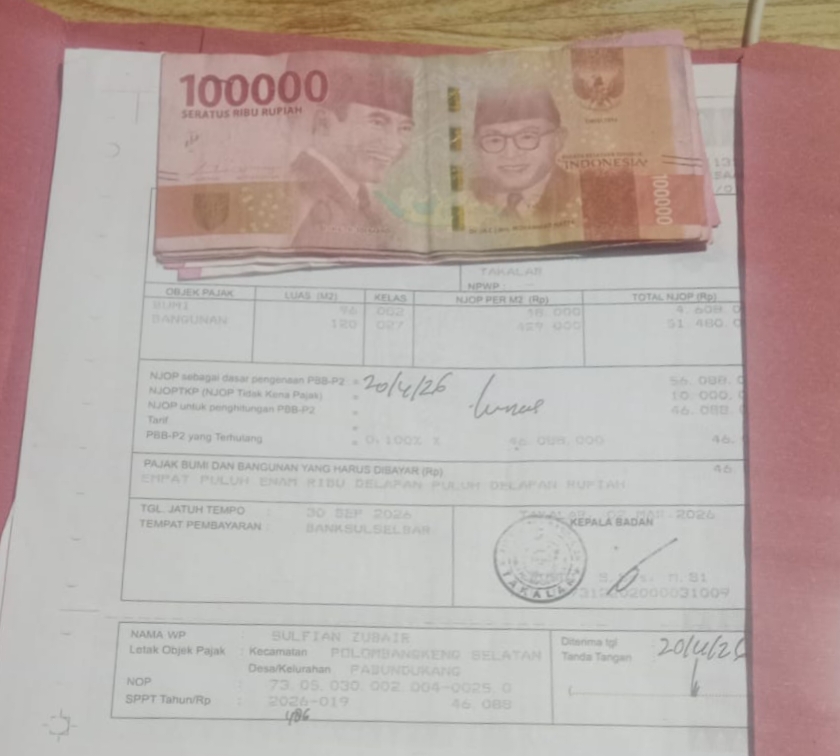 Dugaan Pungutan Liar Pengurusan Surat Keterangan, PTSL Terbongkar di Kelurahan Pa’bundukang, Takalar